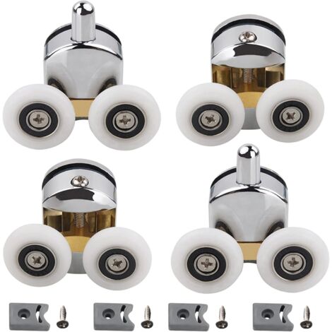 Roulette Porte Coulissante Douche 4 Pièces Diamètre 23mm Roulettes de Porte de Douche (2 en Haut et 2 en Bas),Roulettes de Porte de