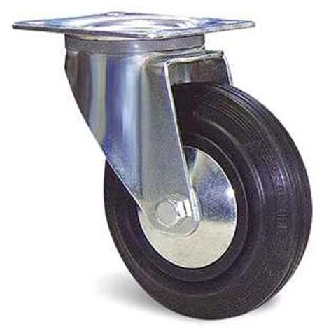 Roulette Portroll et Manuroll caoutchouc noir à platine pivotante + frein 125mm - GUITEL HERVIEU - 601064