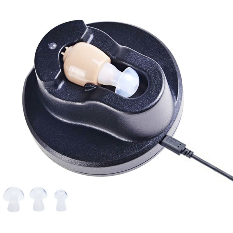 Mini amplificateur de son pour appareil auditif de type oreille interne rechargeable avec base de recharge