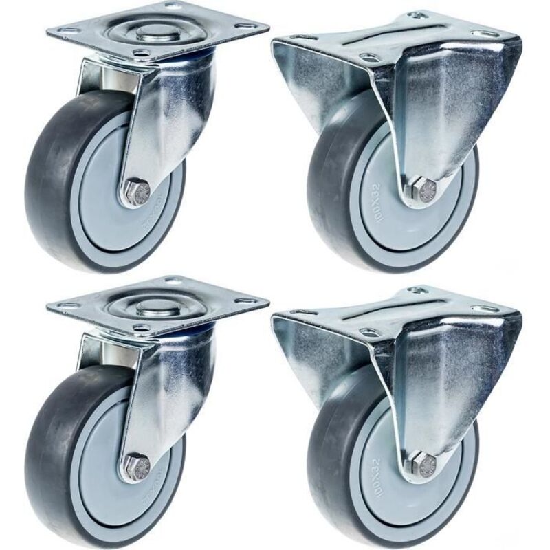 Roulette - Set of 4 - Grey Rubber - 80mm - Max load 320kg