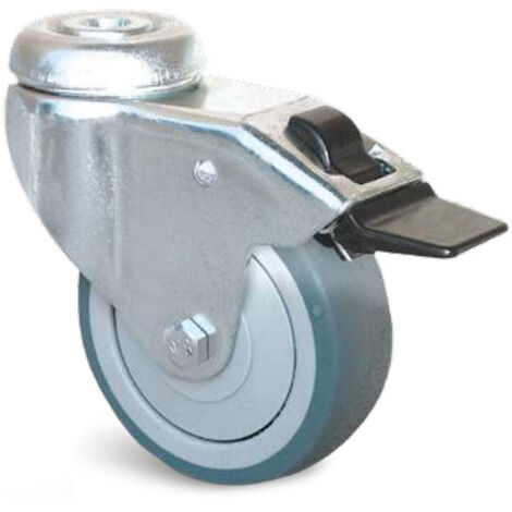 Roulette Uniroll caoutchouc grise à trou central pivotante + frein 75mm - GUITEL HERVIEU - 840082