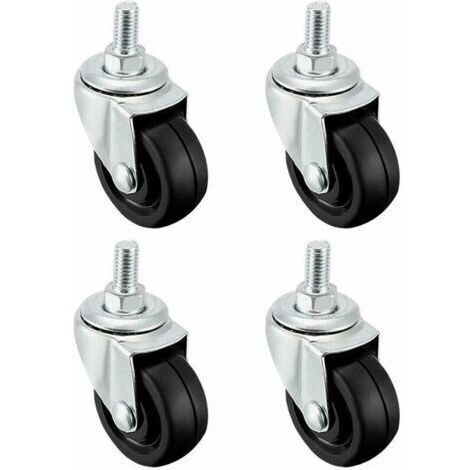 RouletteLot de 4 roues en caoutchouc de 40 mm avec tige filetée M8