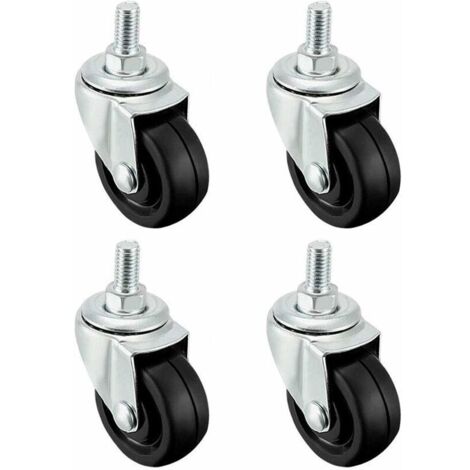 RouletteLot de 4 roues en caoutchouc de 40 mm avec tige filetée M8