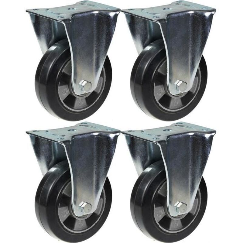 Roulettes - 152 mm - Black rubber - Fixed - Load capacity 1320 kg - Set of 4