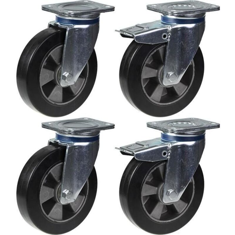 Roulettes - 200 mm - Swiveling - Brake - Set of 4