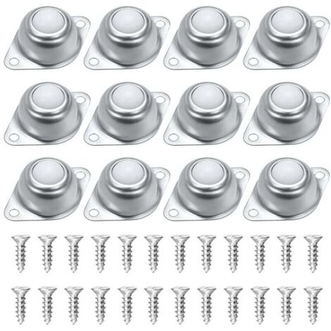 Roulettes à Billes pour Meubles,Lot de 12 Transfert à Billes,Rouleaux à Billes en Nylon et en Acier Inoxydable,Avec 24 vis,pour Chariot à Bagages Coulissant, Meubles, Fauteuil Roulant Livré