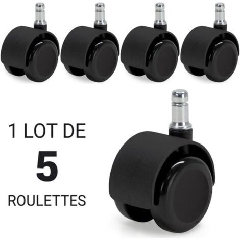 Roulettes autobloquantes Candala pour chaises de bureau, pour chaises vides, diamètre 50 mm, pour sols durs (parquet, stratifié, carrelage), lot de 5, couleur : noir