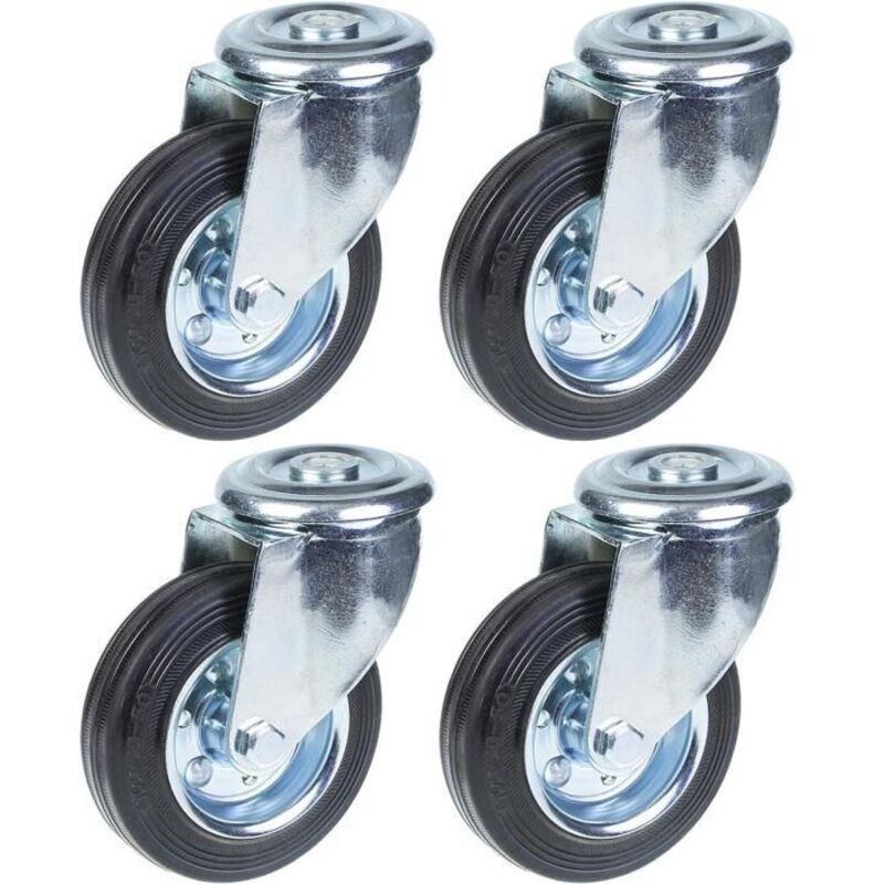 Roulettes - Black - 100 mm - Set of 4 - Swivel - Capacity 360 kg