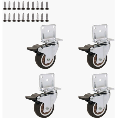Roulettes de meuble 50 mm avec 4 freins, plaque de montage en L, roulette robuste jusqu'à 270 kg, caoutchouc pour tous les sols, meubles, étagères, coffres à jouets, lot de 4