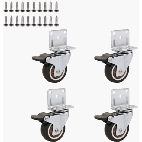 Roulettes de meuble 50 mm avec 4 freins, plaque de montage en L, roulette robuste jusqu'à 270 kg, caoutchouc pour tous les sols, meubles, étagères, coffres à jouets, lot de 4