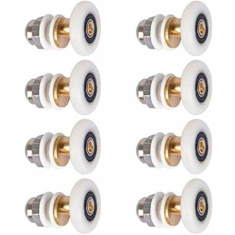 Roulettes de porte douche 27mm – Lot de 8 rouleaux en nylon et cuivre – Pour portes coulissantes et incurvées – Installation facile