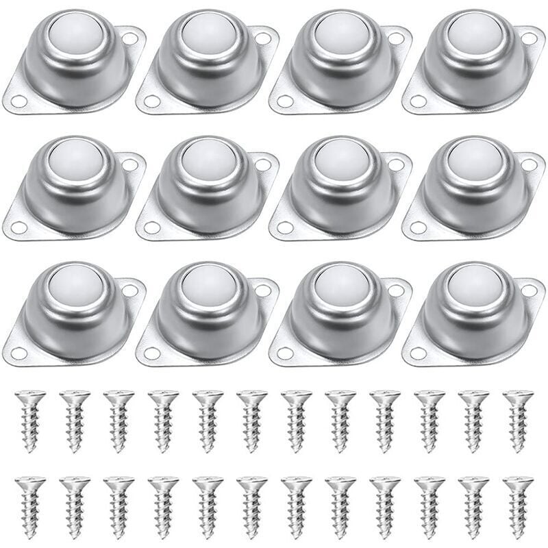 Roulettes de transfert à billes pour meubles, lot de 12 roulettes à billes en nylon et acier inoxydable, avec 24 vis, pour chariot à bagages