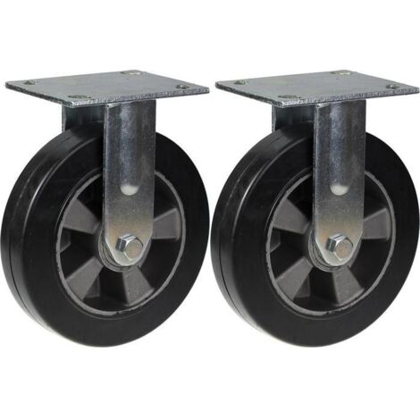 Roulettes - Materiale Cantiere - 200mm - Gomma Nera - Capacità 900kg - Fisso