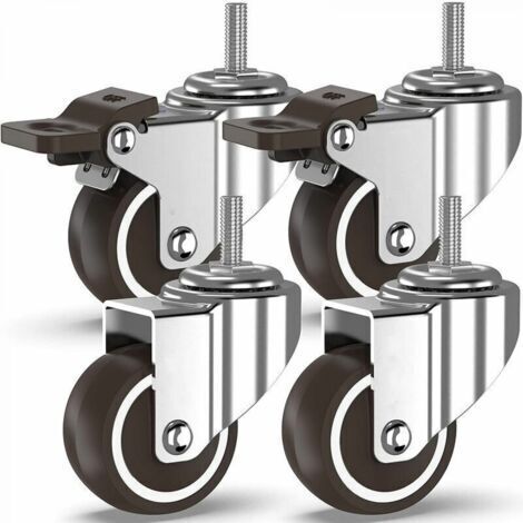 Roulettes pivotantes -4 à tiges filetées, roulettes pour meubles, roues à freins pour transport industriel de planches (50 mm avec tiges M10, 2 avec freins, 2 sans freins)