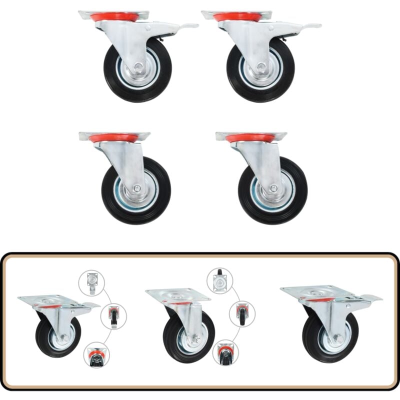 Roulettes pivotantes 4 pcs 100 mm - Roulettes Pivotantes - Roulettes De Chariot - Roues Mobiles - Accessoires De Meuble - Fixation De Meuble