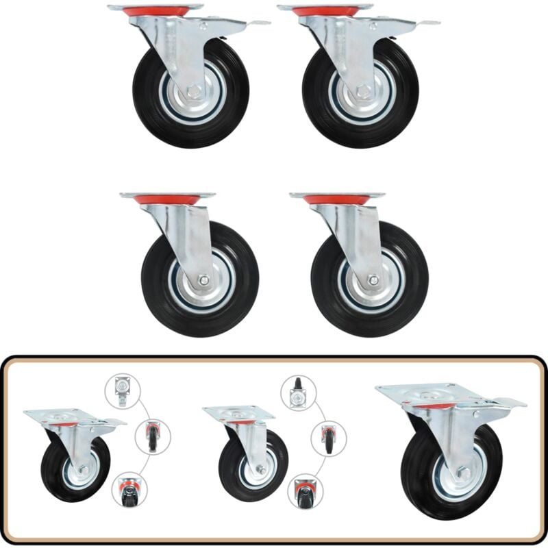 Roulettes pivotantes 4 pcs 125 mm - Roulettes Pivotantes - Roulettes De Chariot - Roues Mobiles - Accessoires Meuble - Fixation Meuble