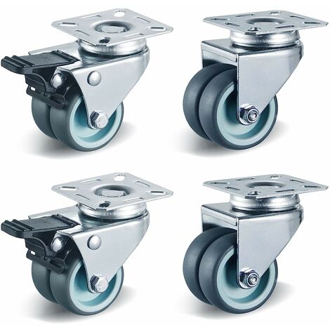 Pack de 4 roulettes pivotantes 50 mm – Charge 400 kg – Zinc métallique résistant à la corrosion – Système de roulement à double boule – Bamny