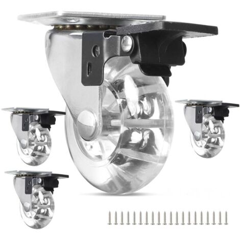 Roulettes Pivotantes 50 mm x4 – avec Frein, 360° Transparentes – Charge Lourde Jusqu’à 160 kg