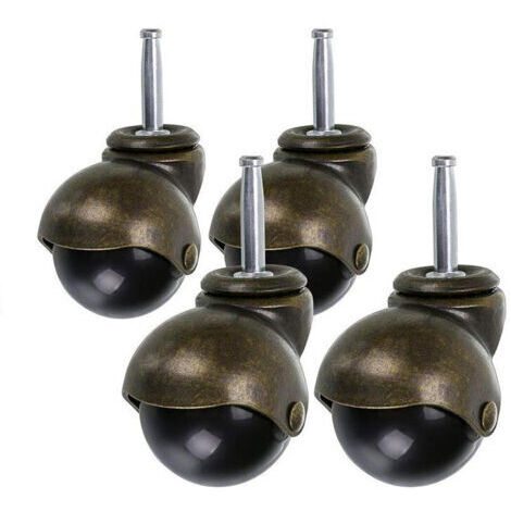 Roulettes pivotantes à billes avec tige de 50 mm et bagues, style antique, pour meubles, poufs, commodes, tables basses, lot de 4