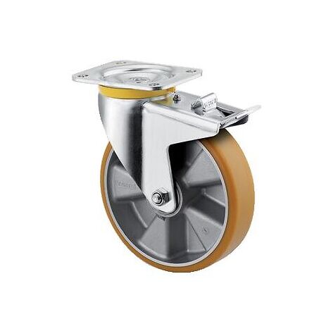 Roulettes pivotantes à blocage sur platine bandage polyuréthane pour charges lourdes type 4687, Ø 200 mm, charge 800 kg - Tente