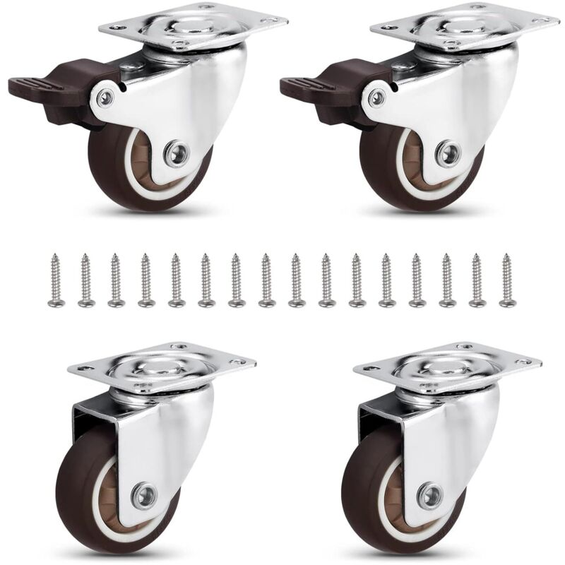 Roulettes pivotantes à fond plat de 2,5 cm (1 pouce), capacité de charge totale de 68 kg (150 lb), adaptées aux meubles, bureaux, etc. - Lot de 4