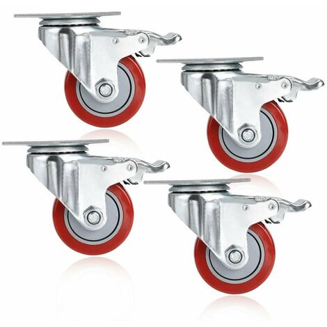 Roulettes pivotantes en PVC de 3 pouces, Rouge,Lot de 4