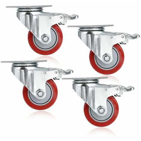 Roulettes pivotantes en PVC de 3 pouces, Rouge,Lot de 4
