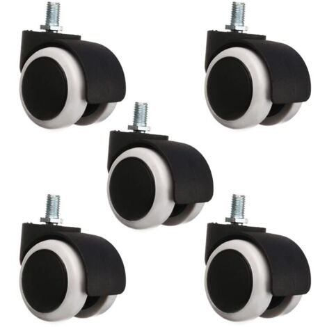 Roulettes Pivotantes Tige M12  Lot de 5, 4.8cm pour Chaises de Bureau, Roues en Polyuréthane avec Filetage