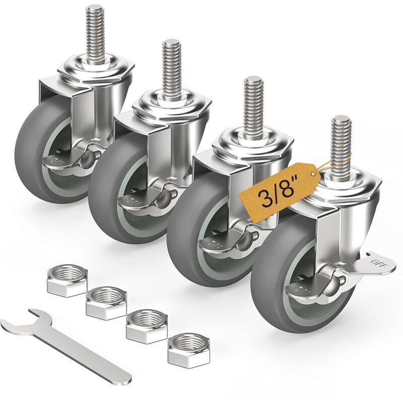 Tigrezy - Roulettes pivotantes verrouillables de 7,6 cm (3 pouces), lot de 4, tige filetée 9,5 mm - 40,6 mm x 3,8 cm (diamètre 9,5 mm, longueur 3,8