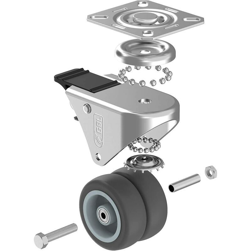 roulettes pour meuble 400kg, roulettes pivotantes 50mm avec frein et sans frein, transport de roues à plateaux industriels