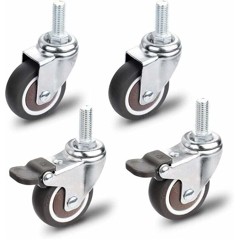 Fitags - Roulettes pour Meubles, 2 Pièces Roulette Pivotante avec Frein + 2 Pièces Roulette Pivotante sans Frein, M10x25mm Universelles Roulettes