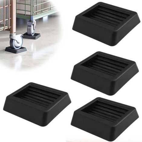 Roulettes pour Meubles 4 Pièces, Furniture Caster Cups, Carré, Design Rainuré, Noir, Anti-Rayures, Caoutchouc Patin pour Chaise,