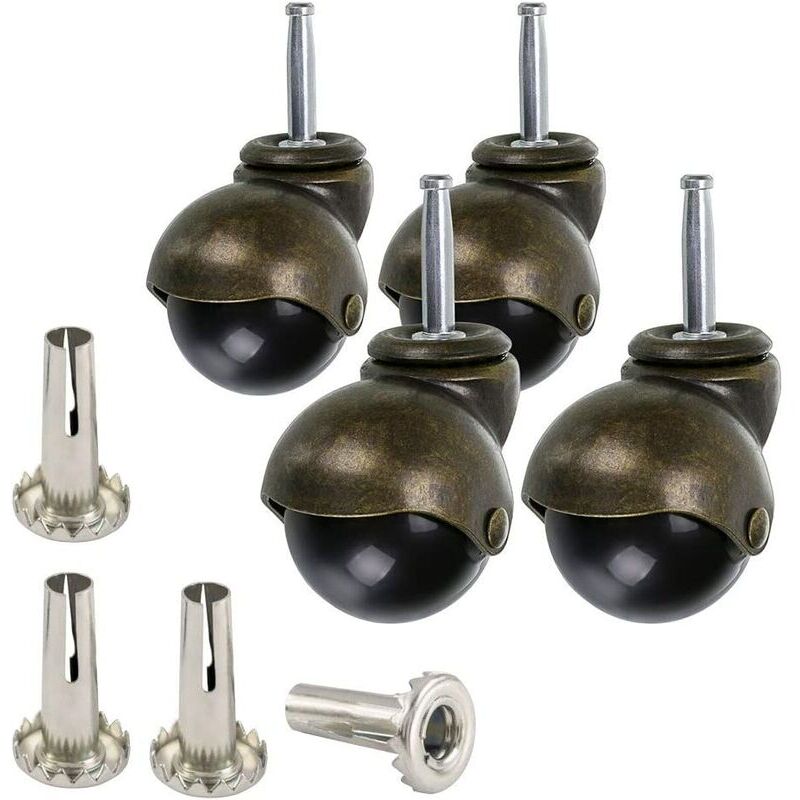 Roulettes pour meubles, 50mm roulettes pivotante, roue à bille en bronze avec douilles, remplacement pour meubles, canapés, chaises, armoires, 4 Pcs