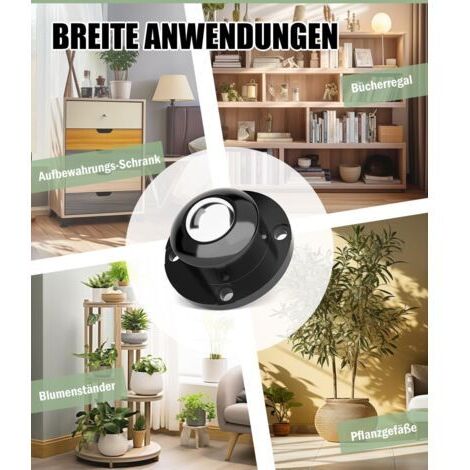 Roulettes pour meubles, roulettes universelles pivotantes à 360°, roulettes en acier auto-adhésives de 6 cm pour petits meubles, roulettes plates pour petits appareils de cuisine (Noir, 8 pièces)