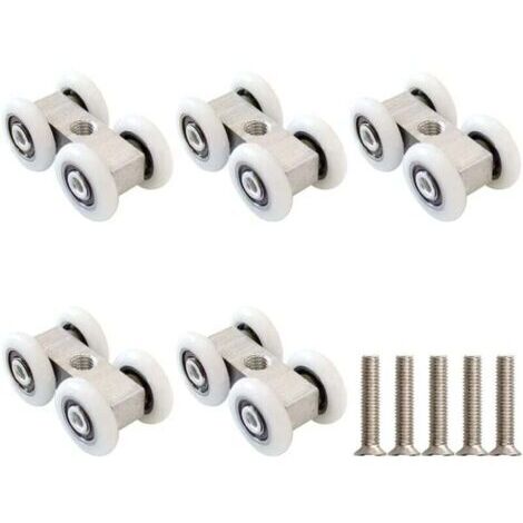 Roulettes pour porte coulissante, un ensemble de 5 roulettes pour porte coulissante, roulettes pour porte coulissante avec roulements à billes pour rails de guidage de 20 mm, 4 roulettes, taille des r
