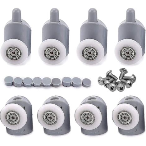 Roulettes pour porte de douche, lot de 8 roulettes/poulies/guides simples pour porte de douche, diamètre 23 mm