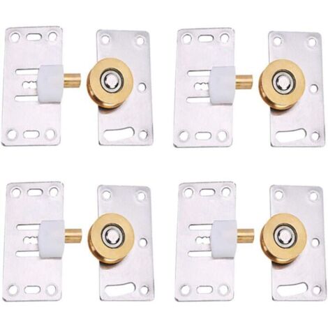 Roulettes pour portes coulissantes Acier inoxydable et laiton Plaque 7.5x3.8cm Montage facile avec boutons en cuivre Glissement fluide
