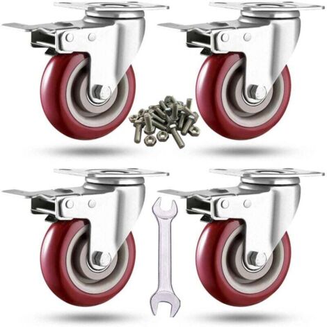 Roulettes robustes de 3 pouces charge 2000 lb, roulettes à plaque de roulement verrouillables avec freins, roulettes pivotantes à 360 degrés pour meubles et chariot d'établi, lot de 4 (vis gratuites e