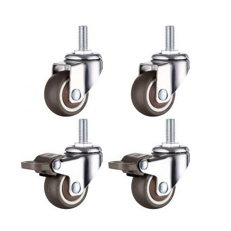 Roulettes, roulettes de chaise universelles robustes avec système de freinage unique, roulettes de frein M8, diamètre du filetage : 8 mm, longueur 20 mm, 2 avec freins + 2 sans B