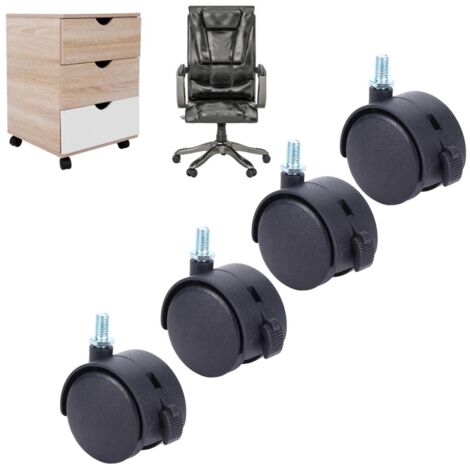 Roulettes Universelles 4x avec Freins Mute et Rotatives 360°, Dimensions 2 pouces/49mm, Matériau Plastique Haute Qualité, Casters Multi-Fonctions pour Bureau, Cabinet, Bibliothèque, Roulant Silencieux