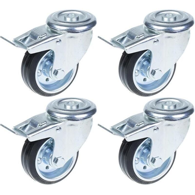 Roulettes - ZHONGSHAN - 80 mm - Black rubber - Swivel with brake - Load capacity 280 kg