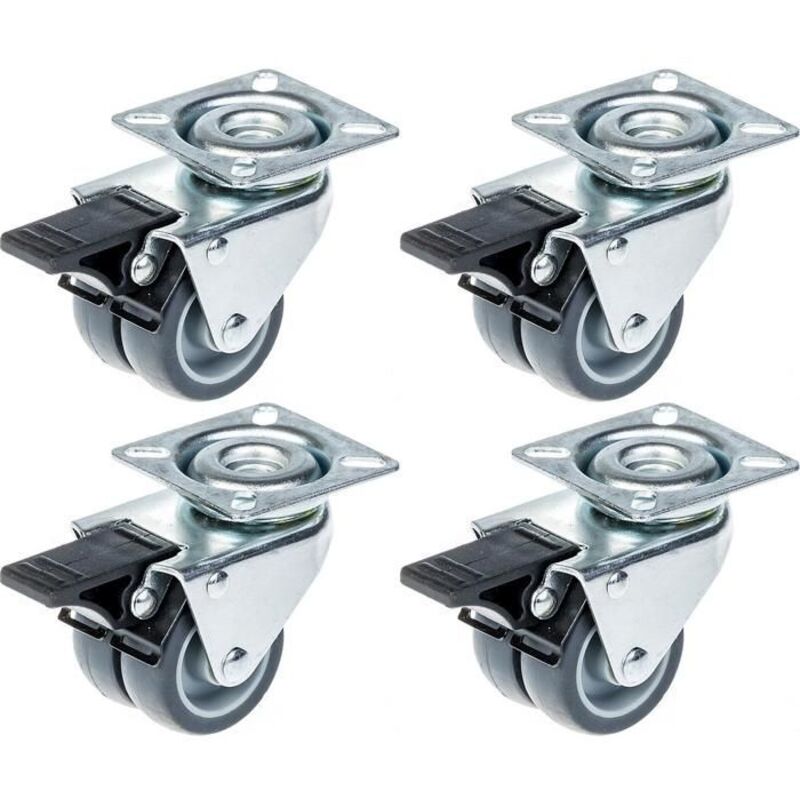 Roulettes - Zhongshan Longway - 50mm - Gray Rubber - Brake - Capacity 280kg - Set of 4