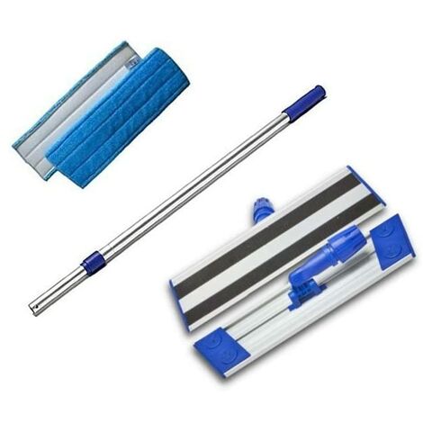 Roulor – Balai trapèze aluminium 40 cm – Manche inclus – 2 mops microfibre – Nettoyage sols en profondeur
