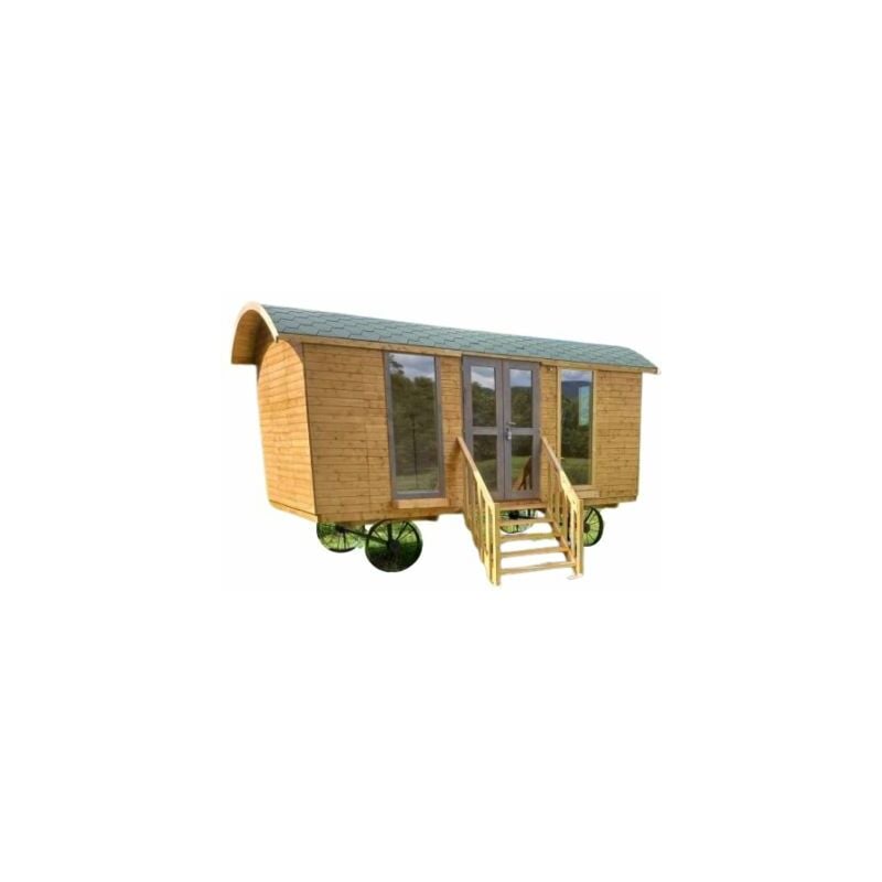 Roulotte épicéa 11m2, en kit, shingle vert, hébergement ou abri de jardin, 4,80m x 2,40m x H 2,40m