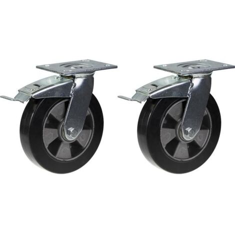 Roulotte girevoli - Materiale Cantiere - 200mm - 900kg - Gomma - Freno integrato - Set di 2