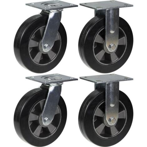 Roulotte per attrezzature da cantiere - PARNELLS - 200 mm - Gomma nera - Capacità 1800 kg - Set di 4