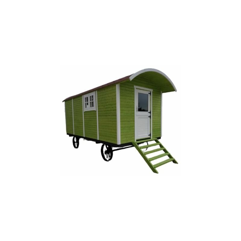 Roulotte Tradition épicéa naturel non traité 11m2, en kit, shingle rouge, hébergement ou abri de jardin, 4,70m x 2,35m x H 2,25m