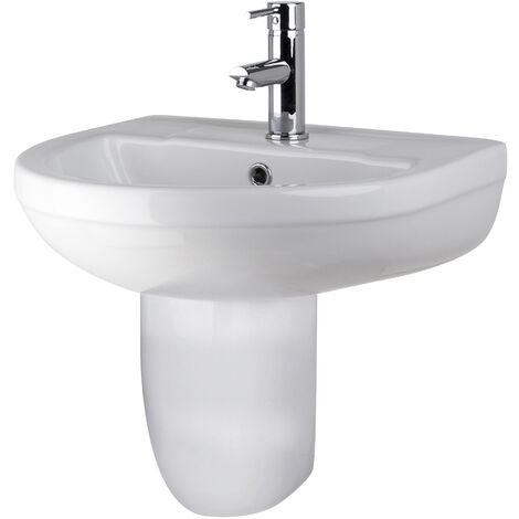 Round 1 Tap Hole Bathroom Basin Sink & Semi Pedestal - 500mm