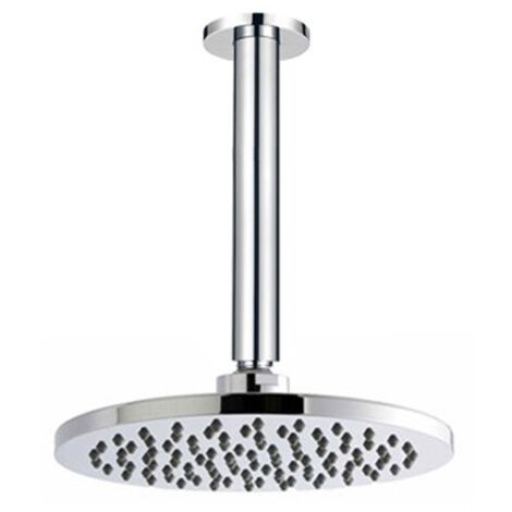 Round 200mm Fixed Shower Head Chrome Single + Swivel Joint + Ceiling Fed Arm