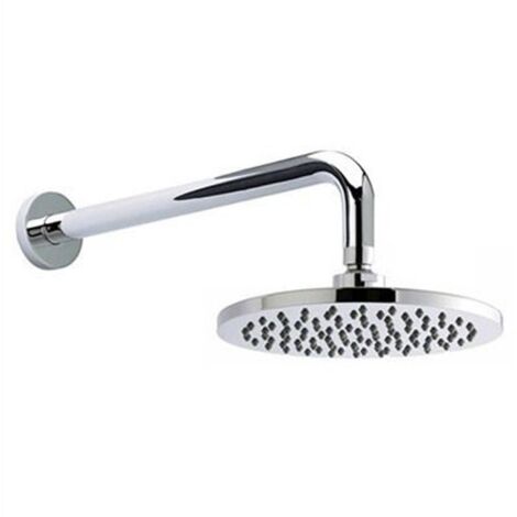 Round 200mm Fixed Shower Head Chrome + Swivel Ball Joint + Concealed Wall Arm